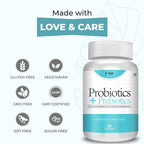 Vokin Biotech Probiotics+ Prebiotics Supplement 50 Billion Cfu For Women & Men With Prebiotics 150 mg | Probiotic Capsules For Digestion Support, Gut Health And Immunity
