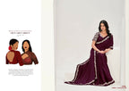Wine Crepe Satin Silk Handwork Saree with Unstitched Blouse Piece - Norita Saanjh