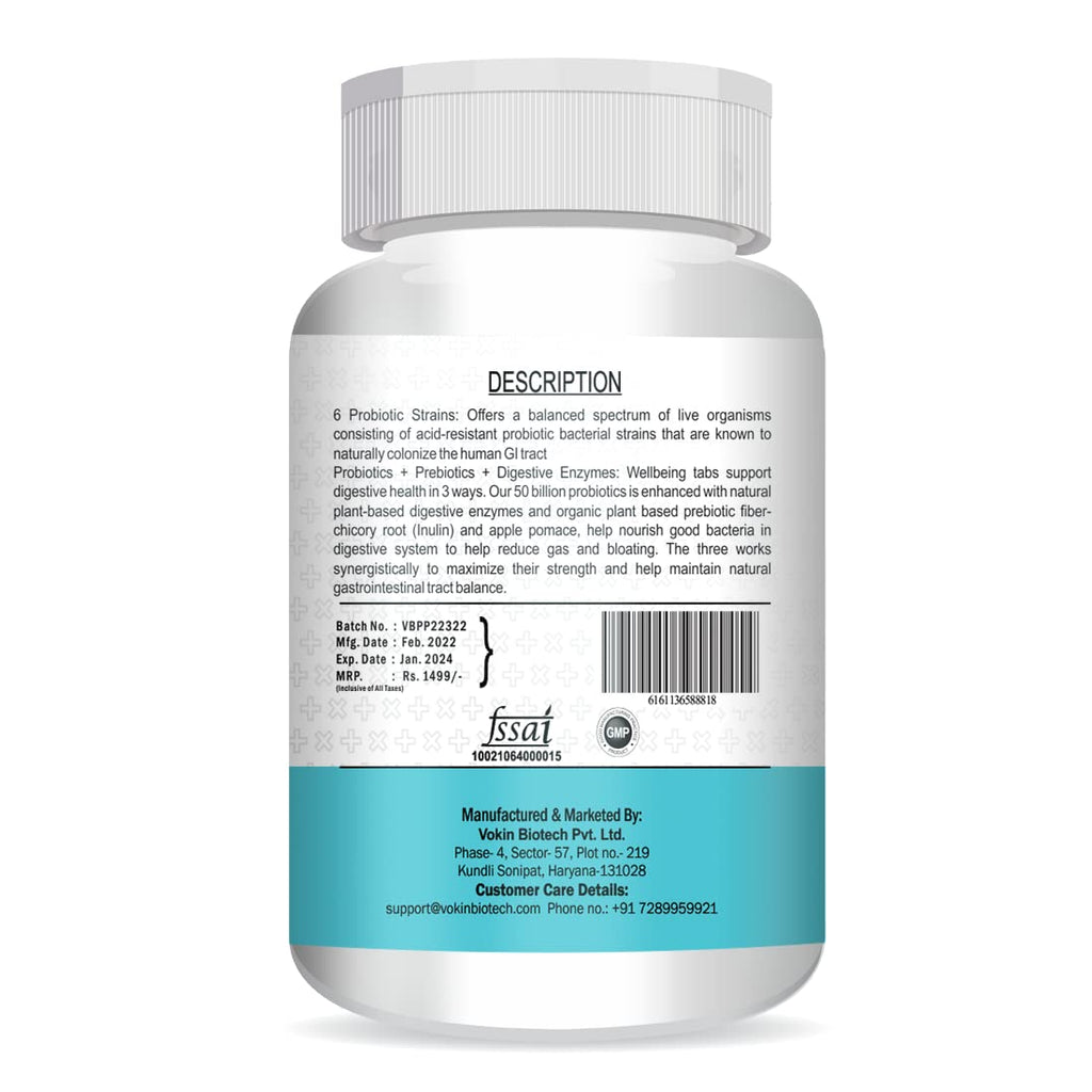 Vokin Biotech Probiotics+ Prebiotics Supplement 50 Billion Cfu For Women & Men With Prebiotics 150 mg | Probiotic Capsules For Digestion Support, Gut Health And Immunity