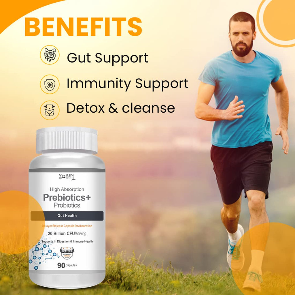 Vokin Biotech Prebiotics + Probiotics 20 Billion Cfu Supplement with Delayed-Release Capsules for Temperature Stable, Digestion and Immune Health
