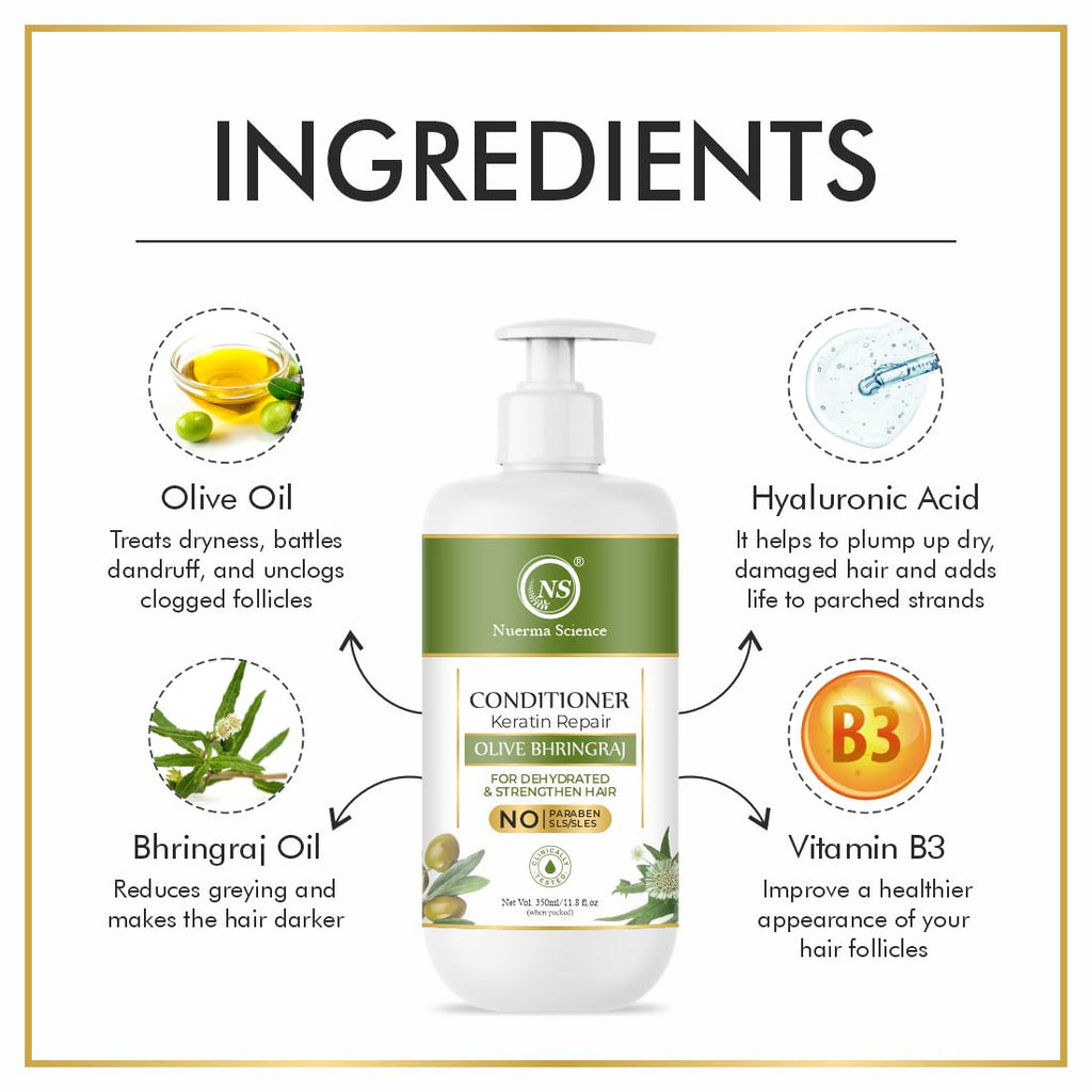 Nuerma Science Keratin Repair Olive Bhringraj Hair Conditioner for Dehydrated & Strengthen Hair