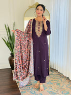 The52 Women's Rayon Embroidery work Straight Kurta with Pant and Dupatta Set - Distacart