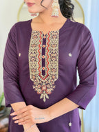 The52 Women's Rayon Embroidery work Straight Kurta with Pant and Dupatta Set - Distacart