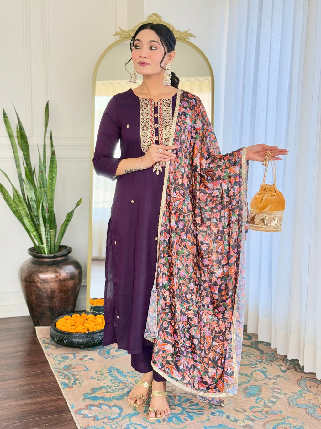 The52 Women's Rayon Embroidery work Straight Kurta with Pant and Dupatta Set - Distacart
