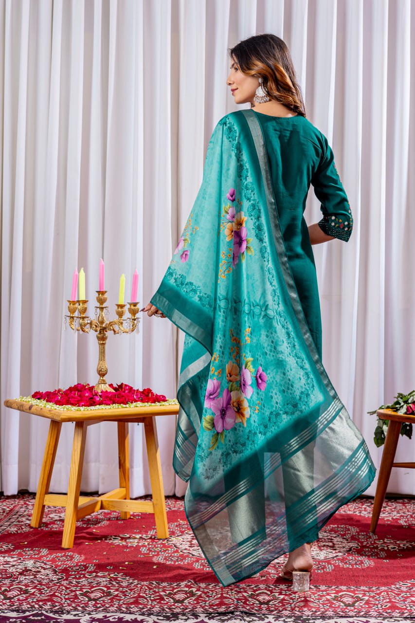 Pramukh Fab Teal Green Color Viscose Silk Kurta Set - Distacart
