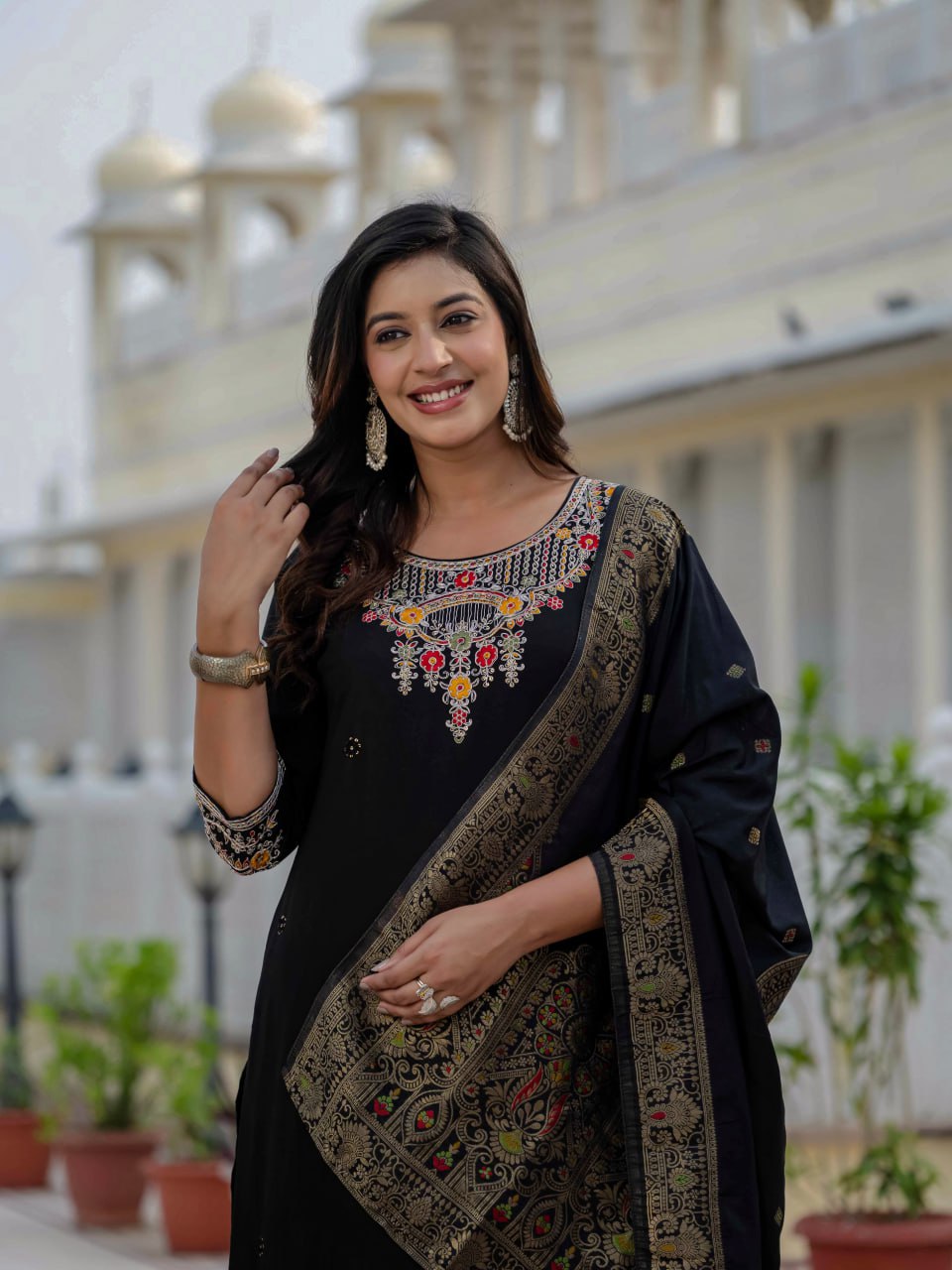 Pramukh Fab Black Color Roman Silk Kurta Set - Distacart