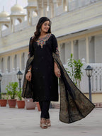 Pramukh Fab Black Color Roman Silk Kurta Set - Distacart