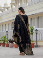 Pramukh Fab Black Color Roman Silk Kurta Set - Distacart