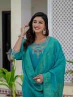 Pramukh Fab Rama Color Roman Silk Kurta Set - Distacart