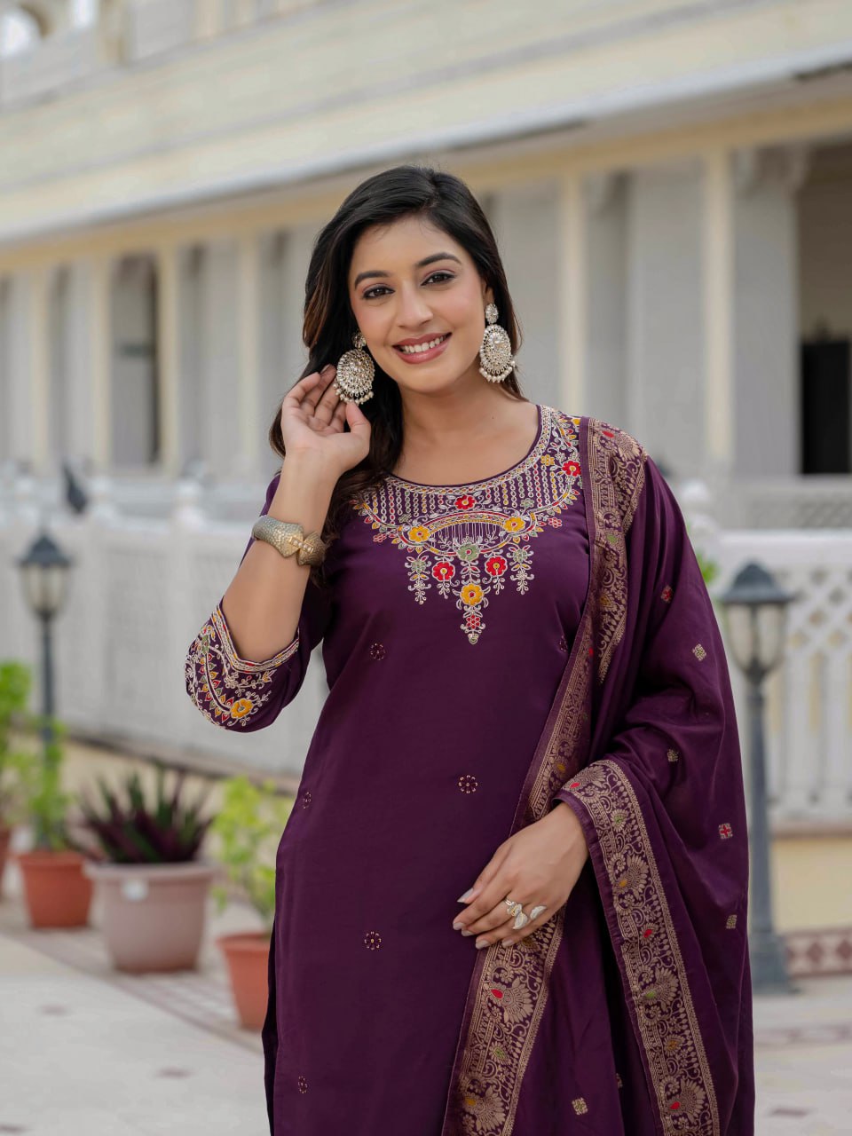 Pramukh Fab Plum Color Roman Silk Kurta Set - Distacart