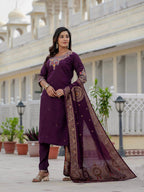 Pramukh Fab Plum Color Roman Silk Kurta Set - Distacart
