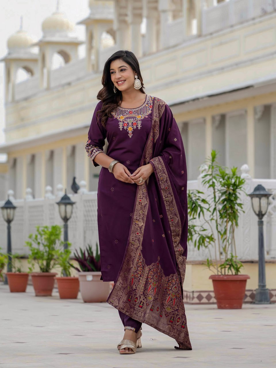 Pramukh Fab Plum Color Roman Silk Kurta Set - Distacart