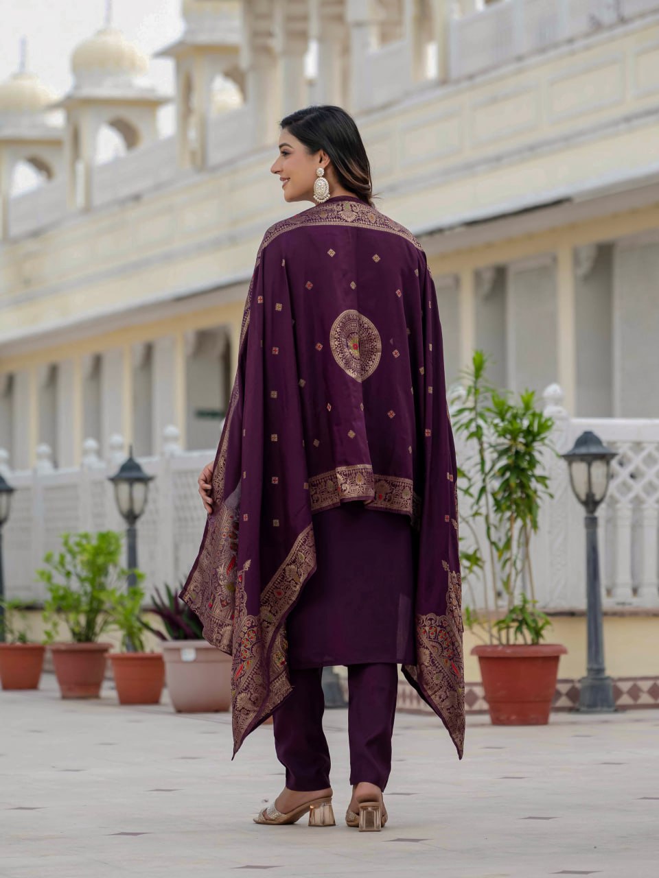 Pramukh Fab Plum Color Roman Silk Kurta Set - Distacart