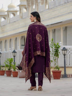Pramukh Fab Plum Color Roman Silk Kurta Set - Distacart