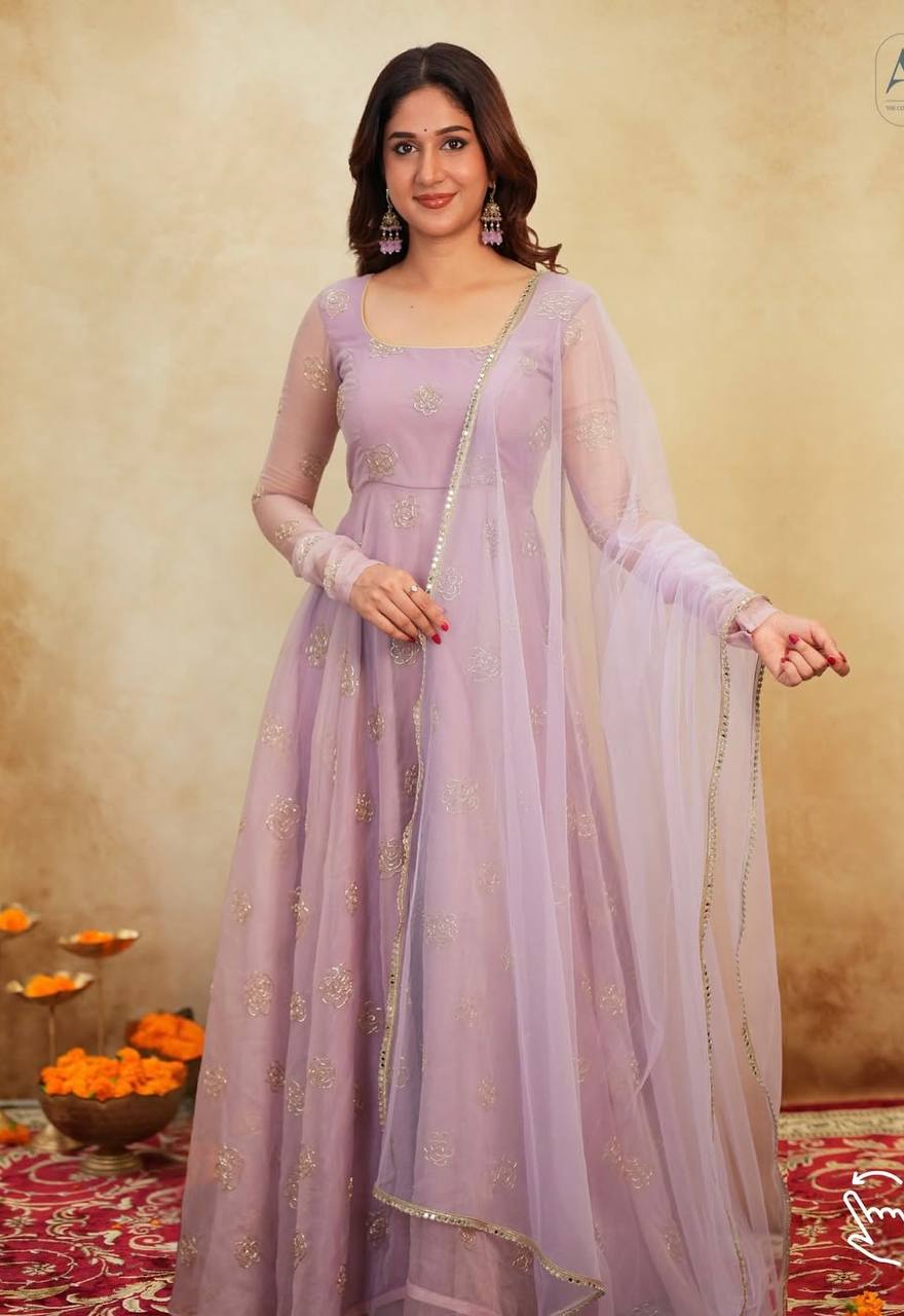Yash Enterprise Light Peach Organza Party Wear Embroidery Suit Set - Distacart