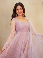 Yash Enterprise Light Peach Organza Party Wear Embroidery Suit Set - Distacart