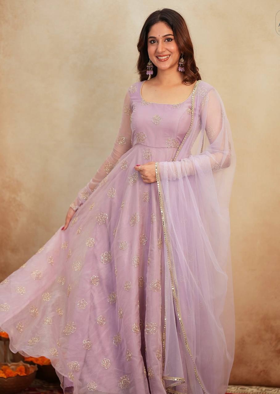 Yash Enterprise Light Peach Organza Party Wear Embroidery Suit Set - Distacart