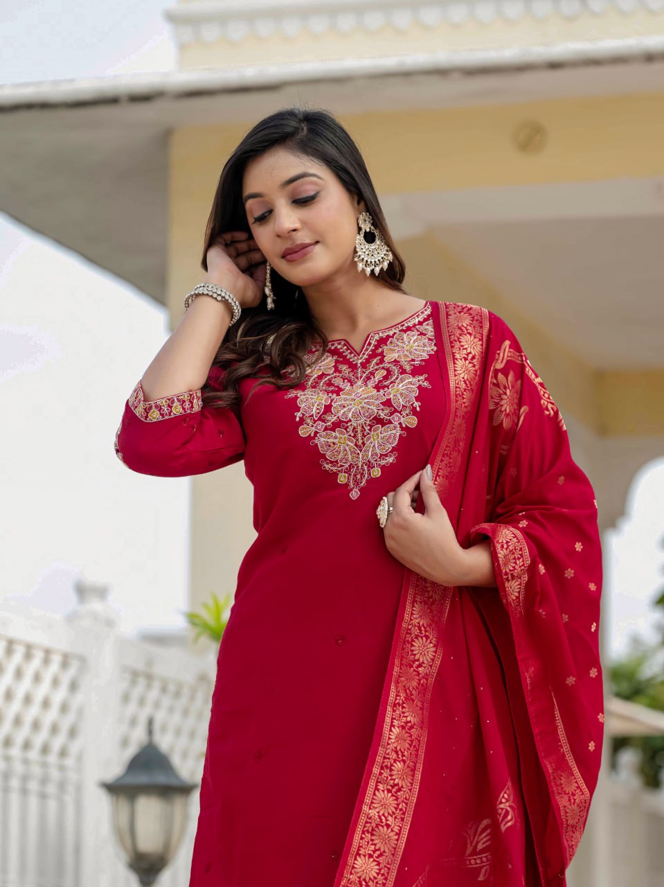 Pramukh Fab Rani Pink Color Roman Silk Kurta Set - Distacart