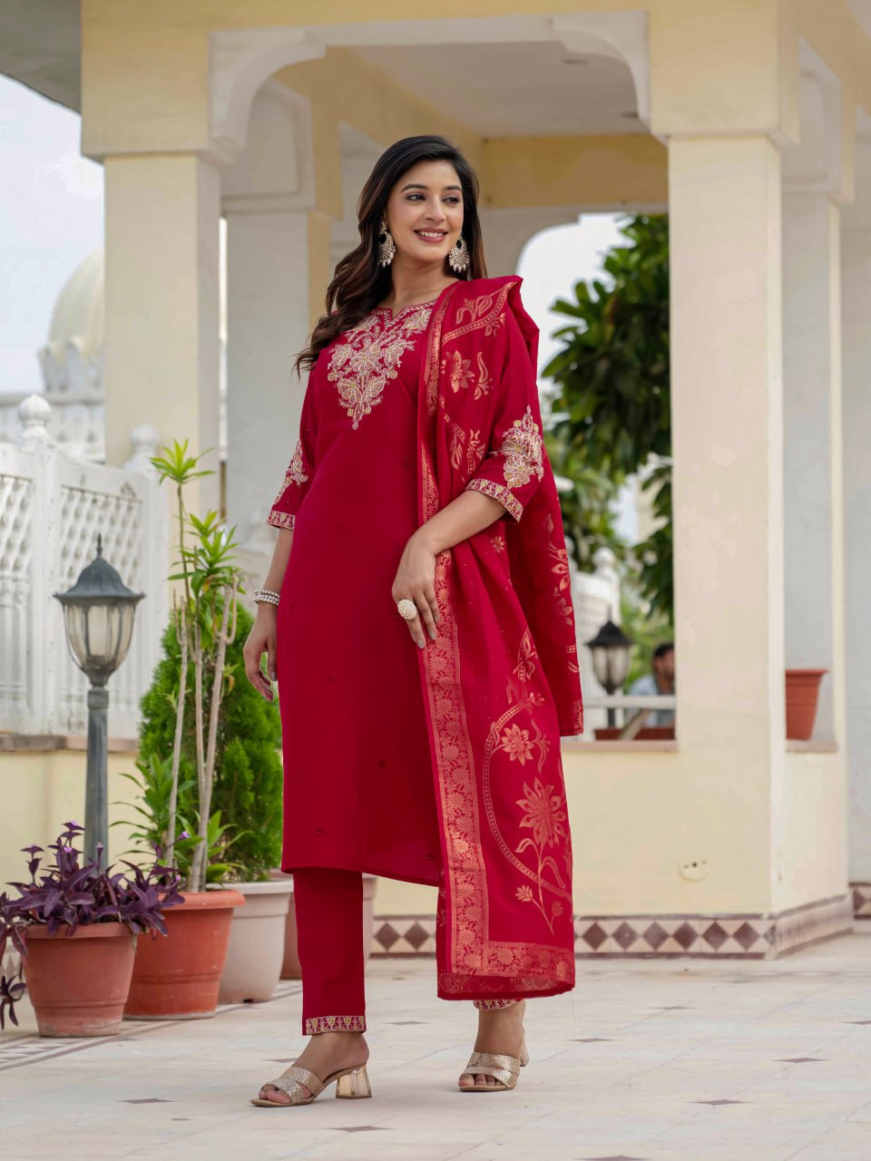 Pramukh Fab Rani Pink Color Roman Silk Kurta Set - Distacart