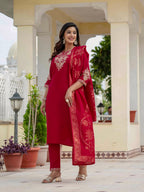 Pramukh Fab Rani Pink Color Roman Silk Kurta Set - Distacart