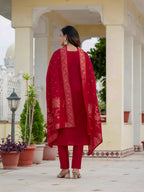 Pramukh Fab Rani Pink Color Roman Silk Kurta Set - Distacart
