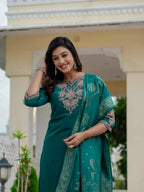 Pramukh Fab Teal Green Color Roman Silk Kurta Set - Distacart