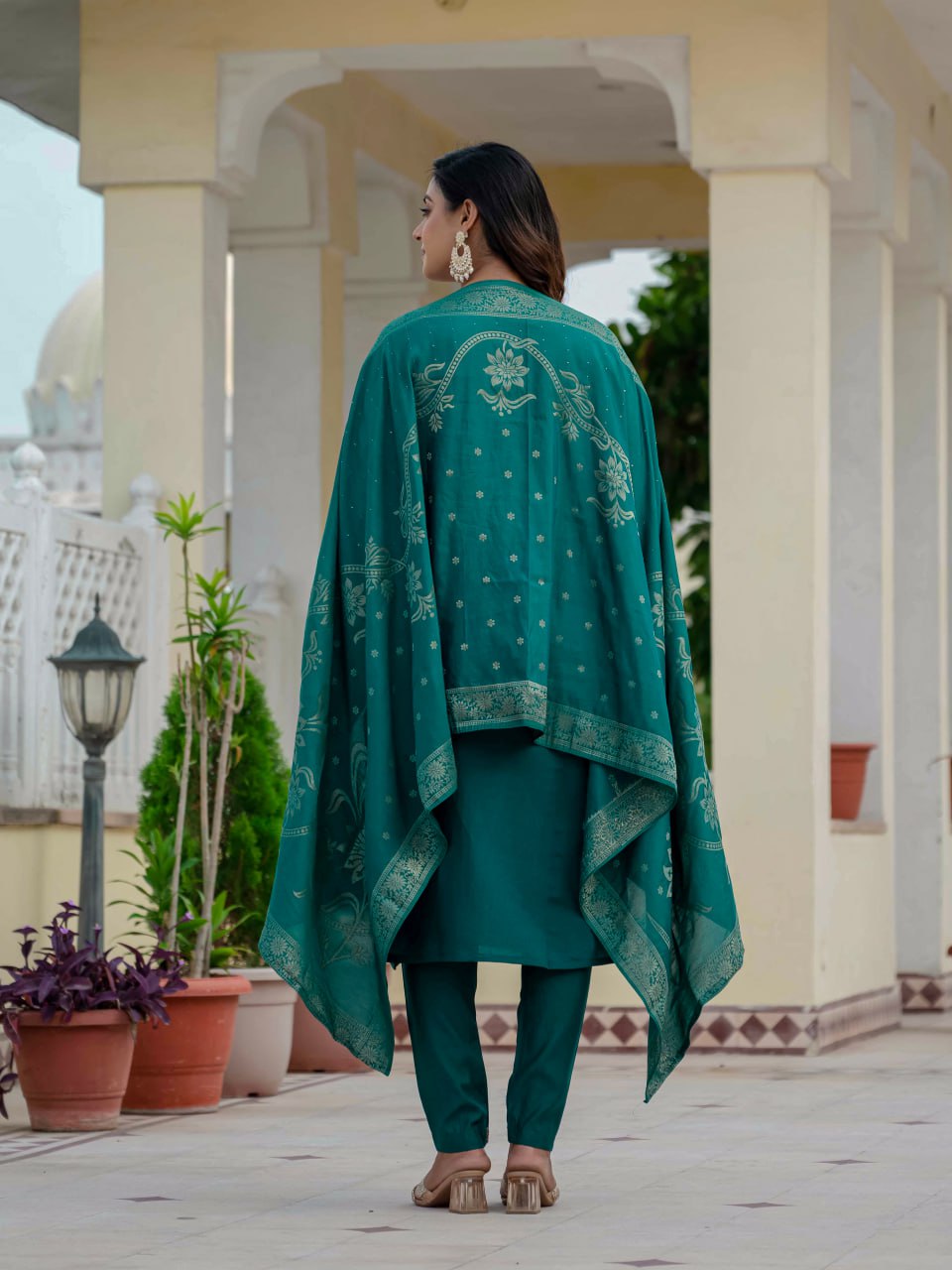 Pramukh Fab Teal Green Color Roman Silk Kurta Set - Distacart