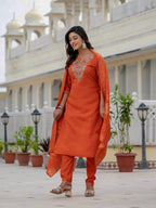 Pramukh Fab Orange Color Roman Silk Kurta Set - Distacart