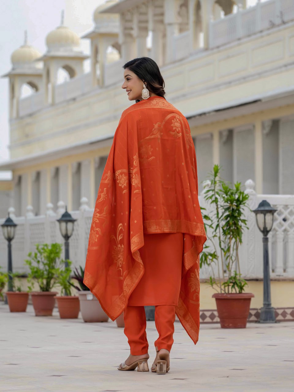 Pramukh Fab Orange Color Roman Silk Kurta Set - Distacart