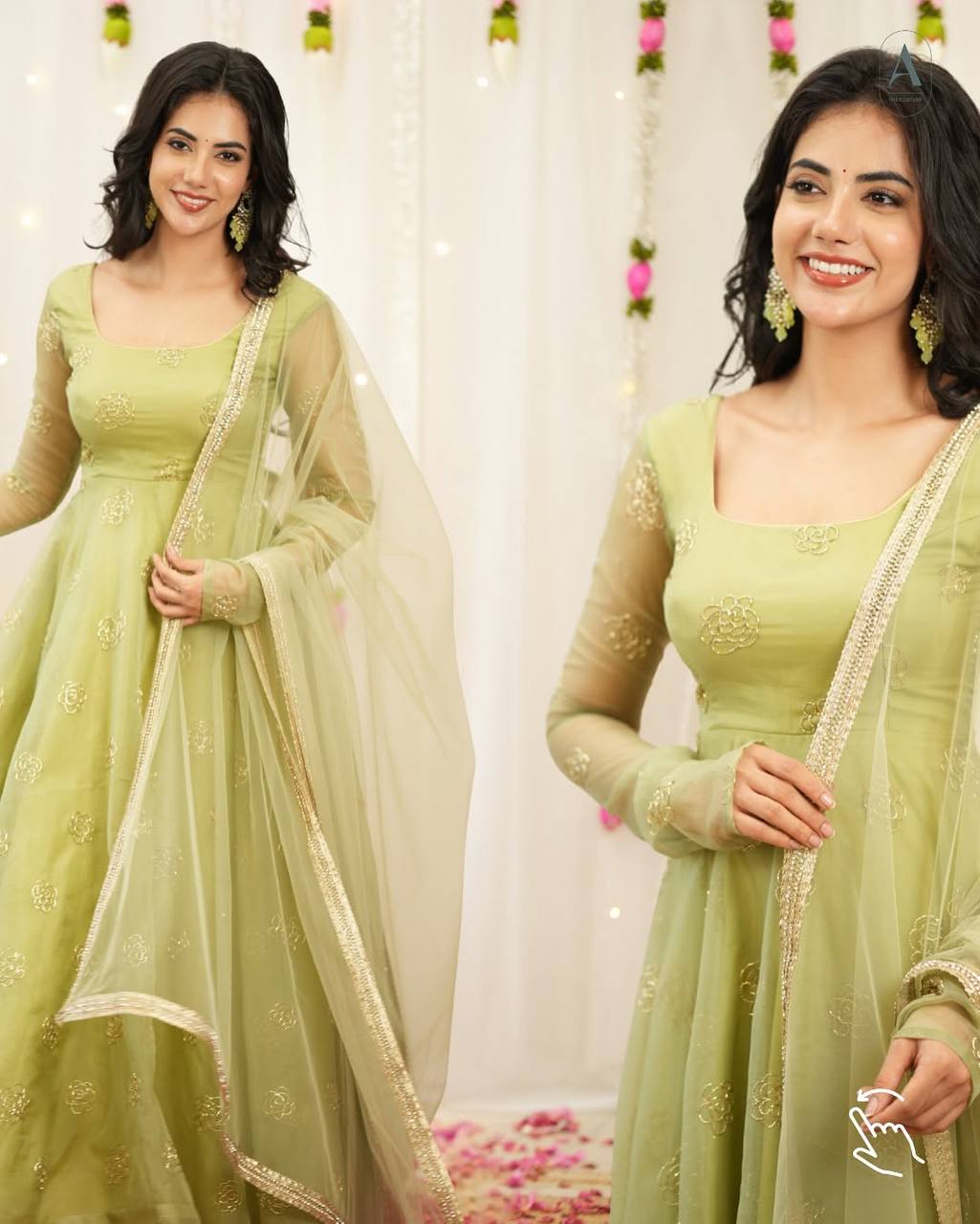 Yash Enterprise Light Green Soft Organza Party Wear Embroidery Suit Set - Distacart