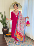The52 Thread Work Rayon Fabric Straight Kurta, Pant and Dupatta Set - Distacart