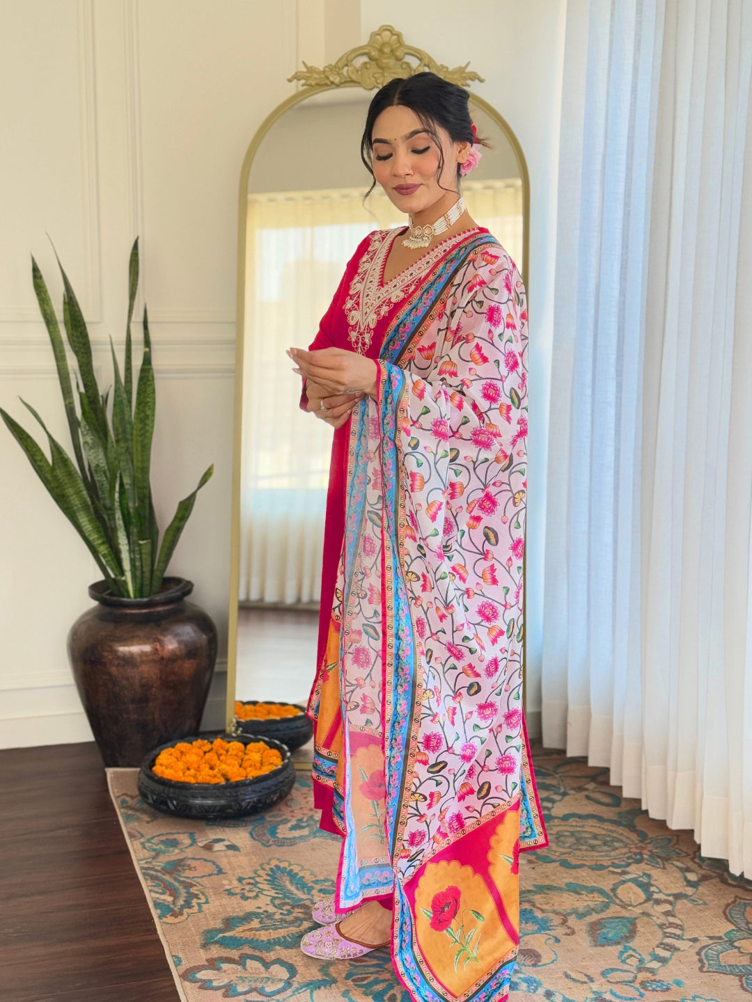 The52 Thread Work Rayon Fabric Straight Kurta, Pant and Dupatta Set - Distacart