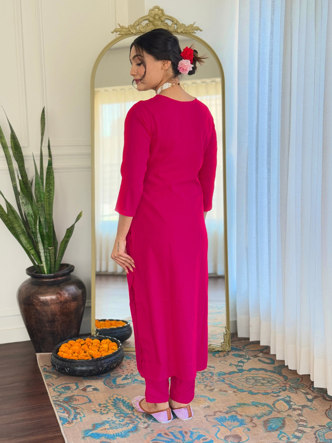 The52 Thread Work Rayon Fabric Straight Kurta, Pant and Dupatta Set - Distacart