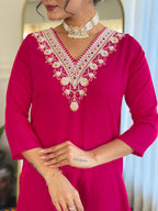 The52 Thread Work Rayon Fabric Straight Kurta, Pant and Dupatta Set - Distacart