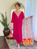The52 Thread Work Rayon Fabric Straight Kurta, Pant and Dupatta Set - Distacart