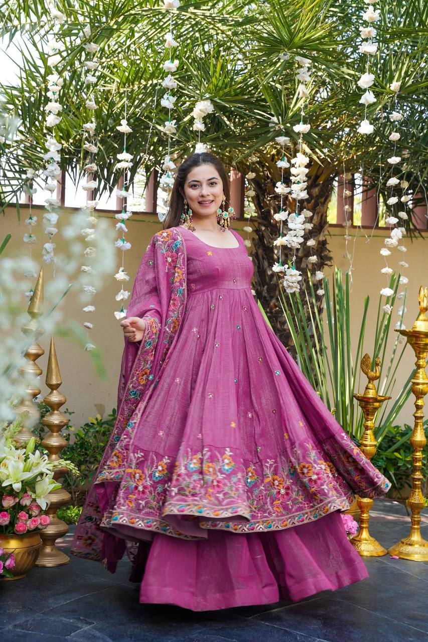 Yash Enterprise Dusty Rose Crunchy Silk Party Wear Embroidery Suit Set - Distacart