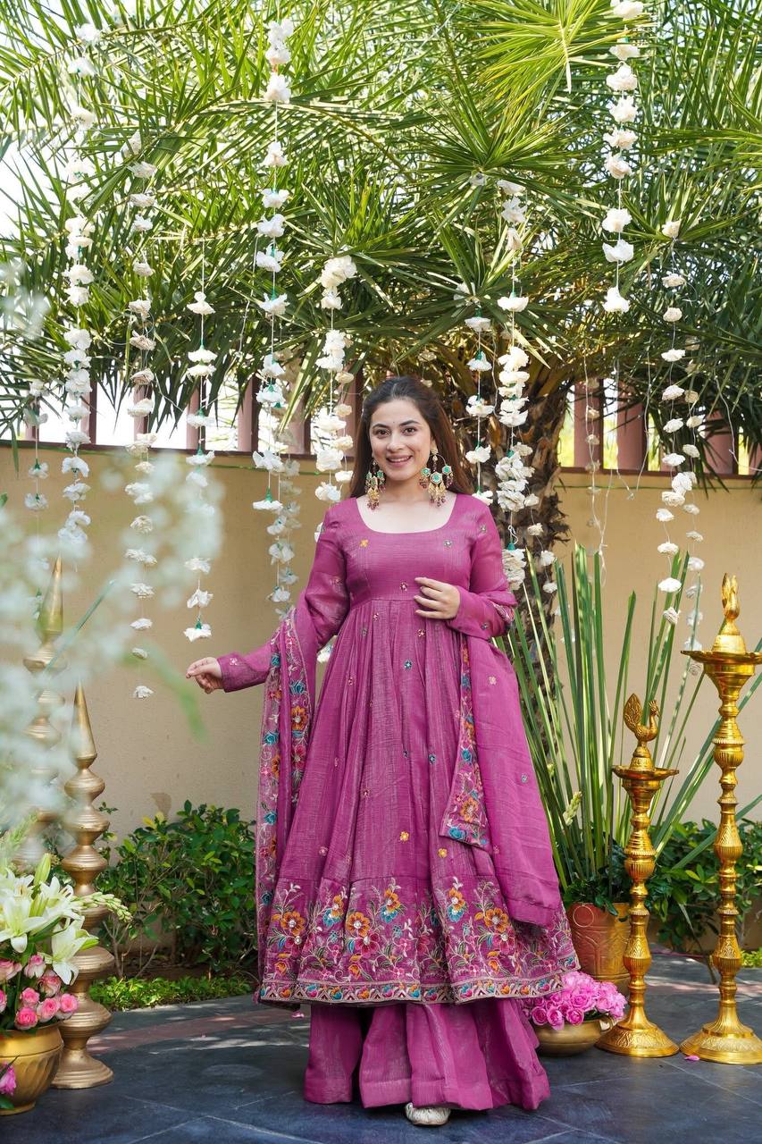Yash Enterprise Dusty Rose Crunchy Silk Party Wear Embroidery Suit Set - Distacart