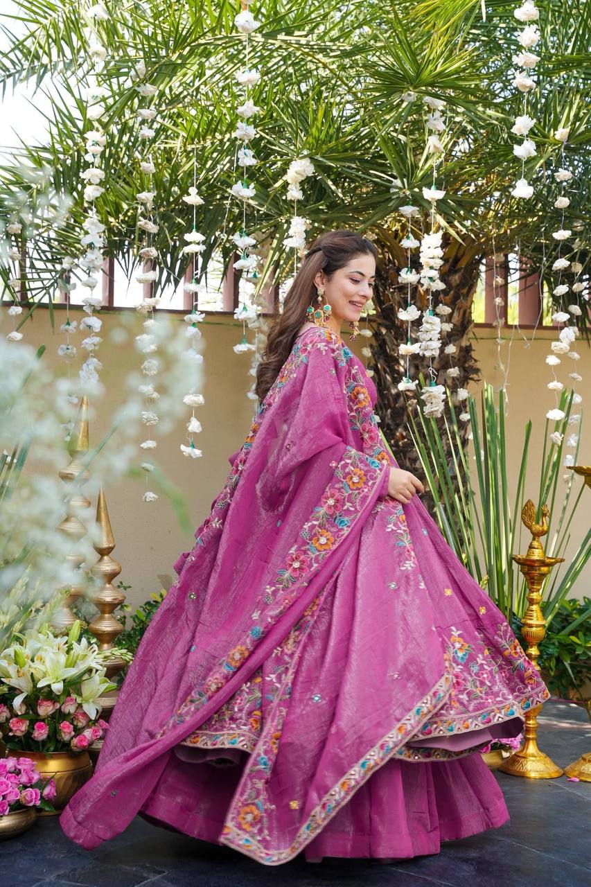 Yash Enterprise Dusty Rose Crunchy Silk Party Wear Embroidery Suit Set - Distacart