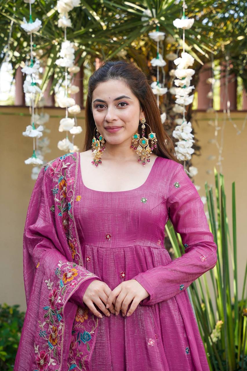 Yash Enterprise Dusty Rose Crunchy Silk Party Wear Embroidery Suit Set - Distacart