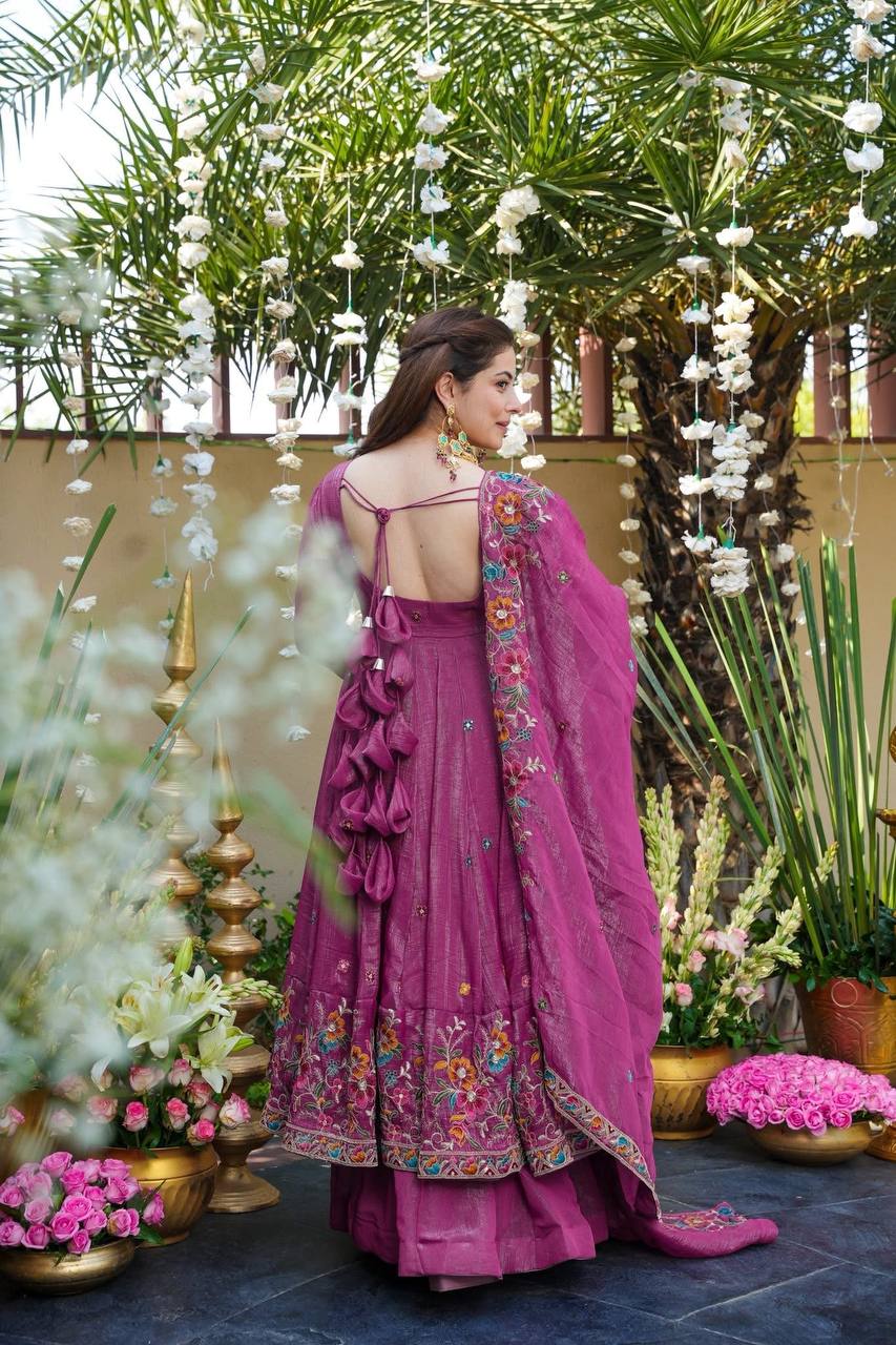 Yash Enterprise Dusty Rose Crunchy Silk Party Wear Embroidery Suit Set - Distacart