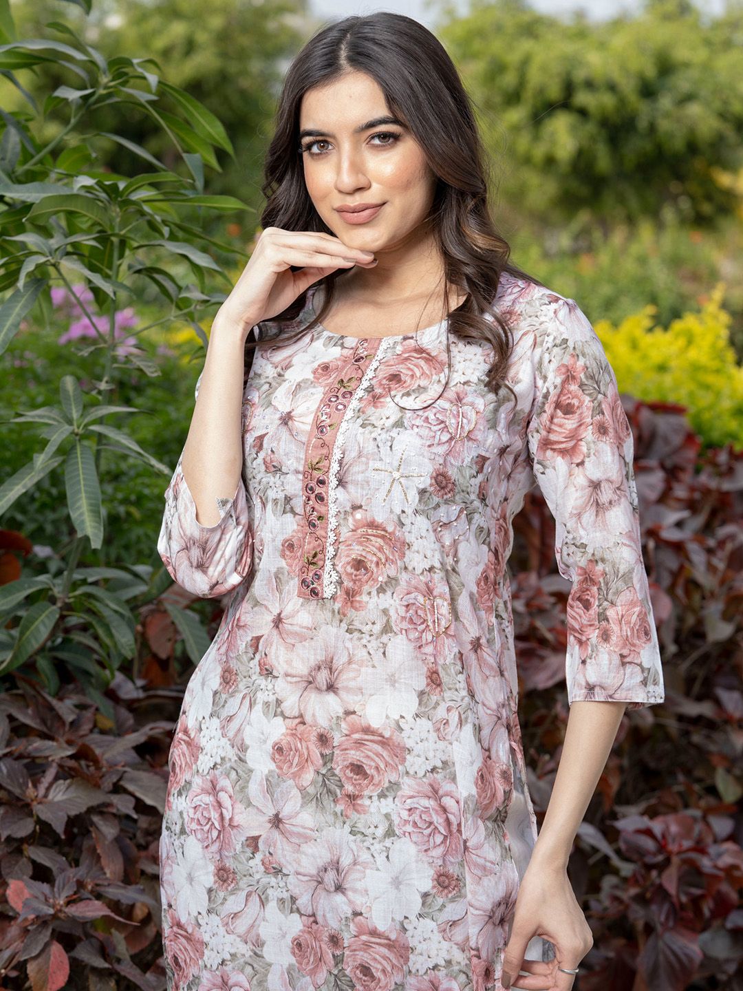 Sangria Floral-Printed Straight Kurtas