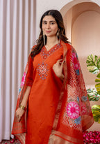 Pramukh Fab Orange Color Viscose Silk Kurta Set - Distacart