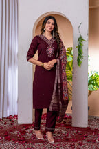 Pramukh Fab Wine Color Viscose Silk Kurta Set - Distacart