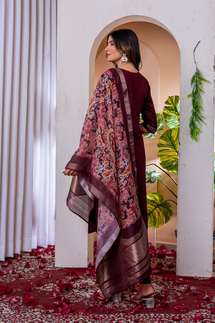 Pramukh Fab Wine Color Viscose Silk Kurta Set - Distacart