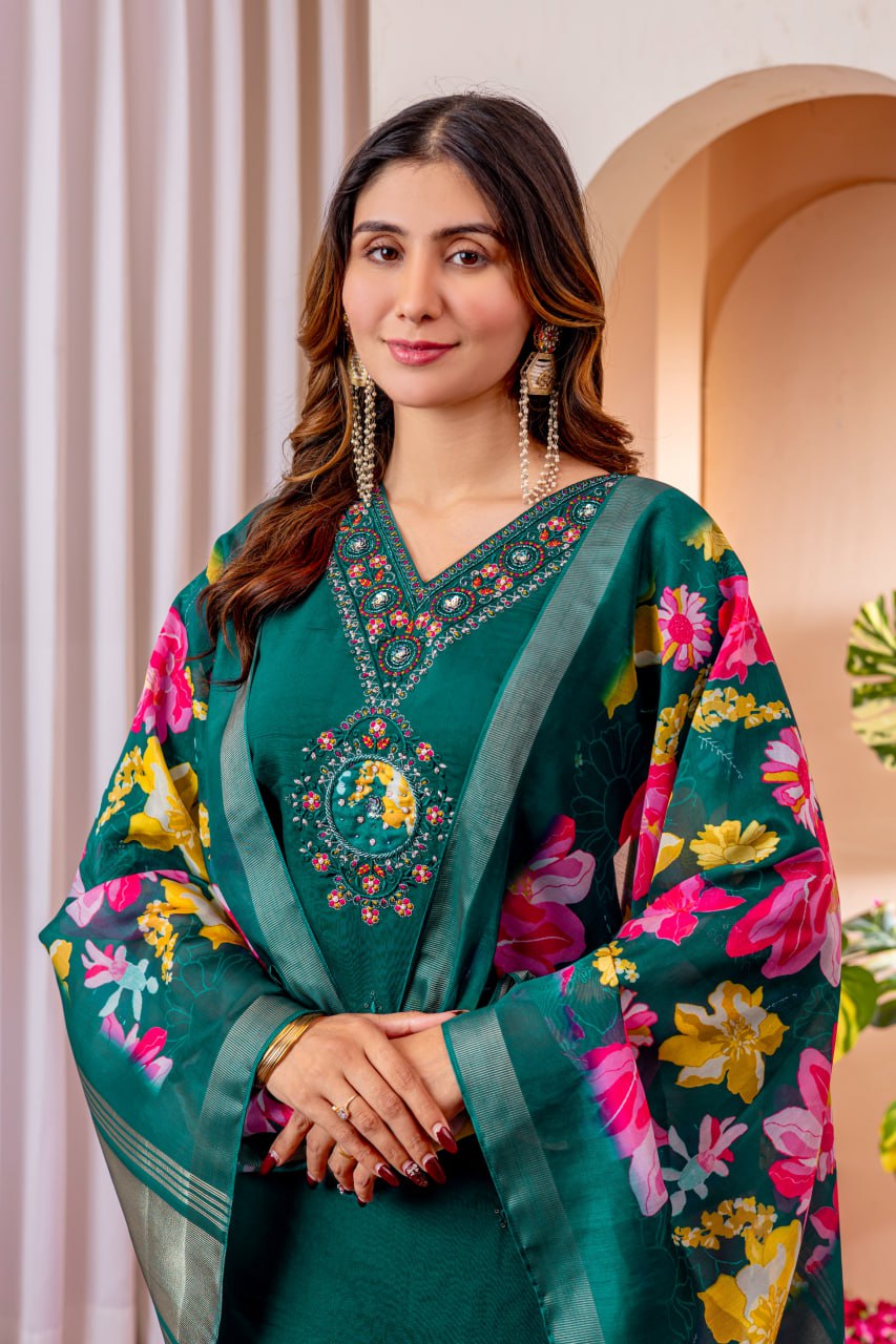 Pramukh Fab Emerald Color Viscose Silk Kurta Set - Distacart