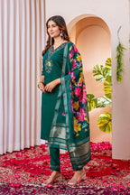 Pramukh Fab Emerald Color Viscose Silk Kurta Set - Distacart