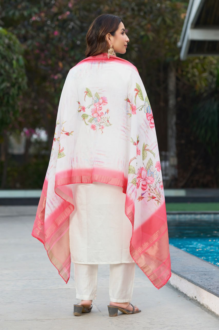 Pramukh Fab White Color Viscose Silk Kurta Set - Distacart