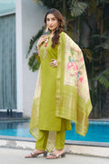 Pramukh Fab Lime Green Color Viscose Silk Kurta Set - Distacart