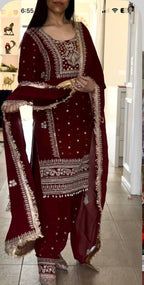 Yash Enterprise Maroon Crepe Silk Party Wear Embroidery Suit Set - Distacart