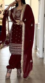 Yash Enterprise Maroon Crepe Silk Party Wear Embroidery Suit Set - Distacart